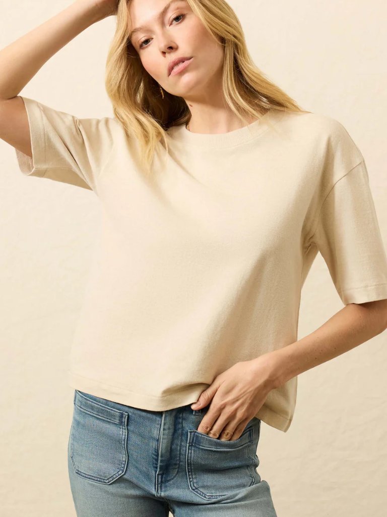 Faherty Women Natural Color Hemp Organic Cotton Relaxed Jersey T-Shirt Size L
